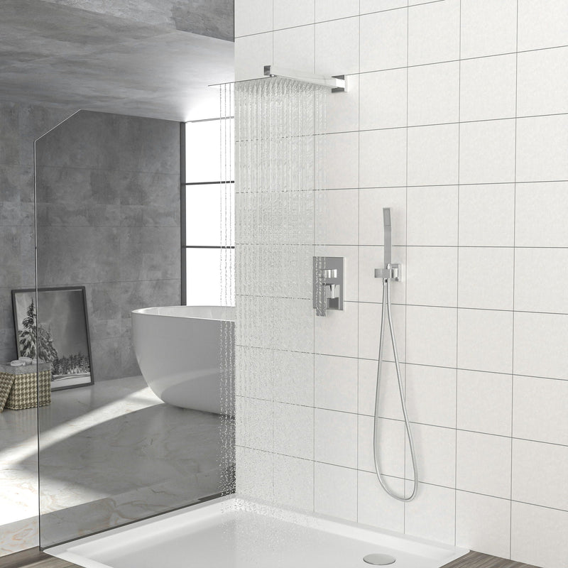10" Square Dual Shower Head System Wall Mounted With Rough In Valve Modern Bathroom Fixture by HouseOfZazla