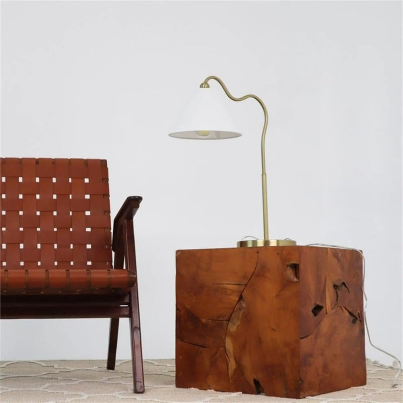 Ornate - Ring Base Curved Table Lamp With Triangle Drum Shade - Gold / White by Unique Piece Furniture
