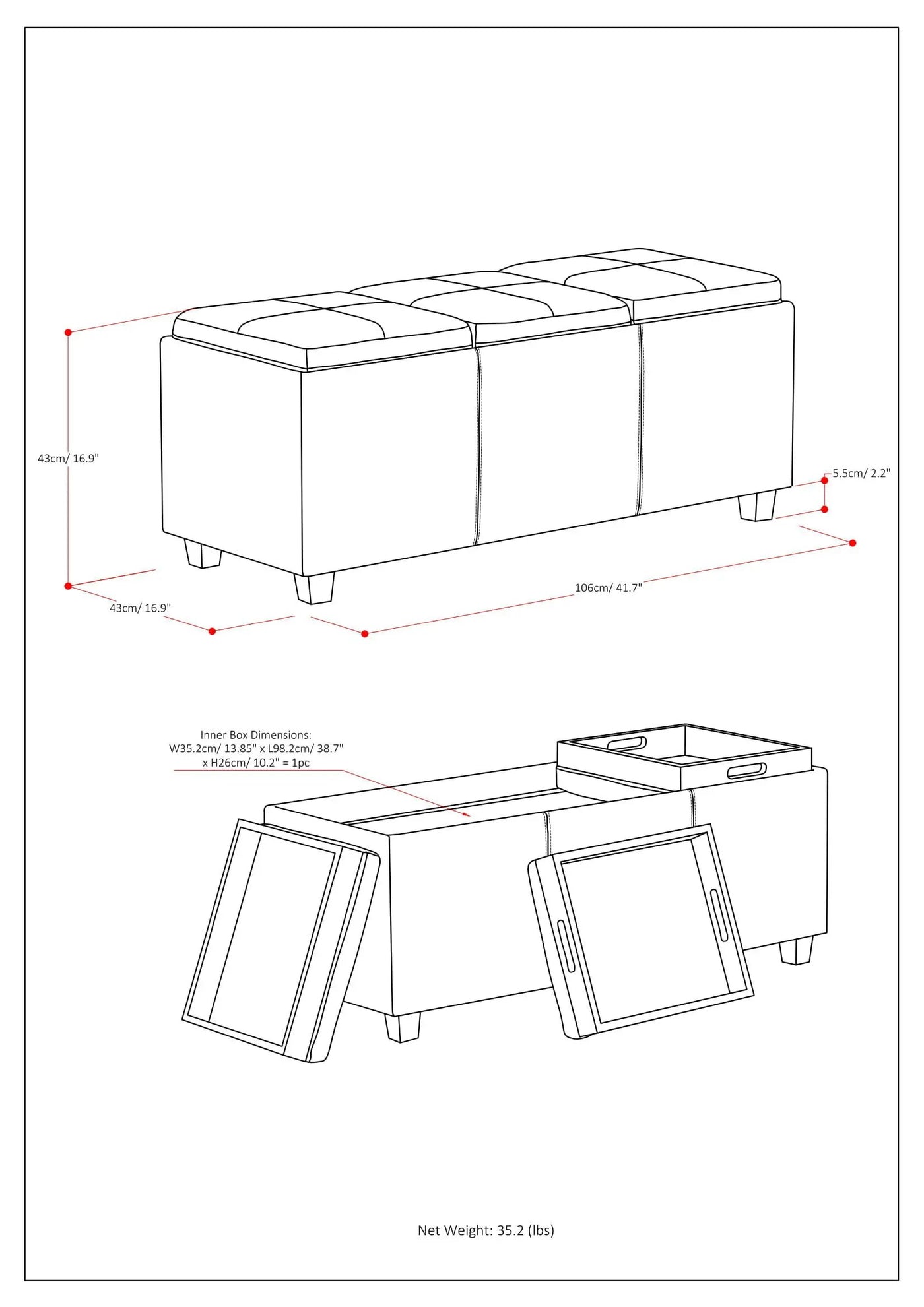 Avalon - Multi Functional Storage Ottoman by Unique Piece Furniture