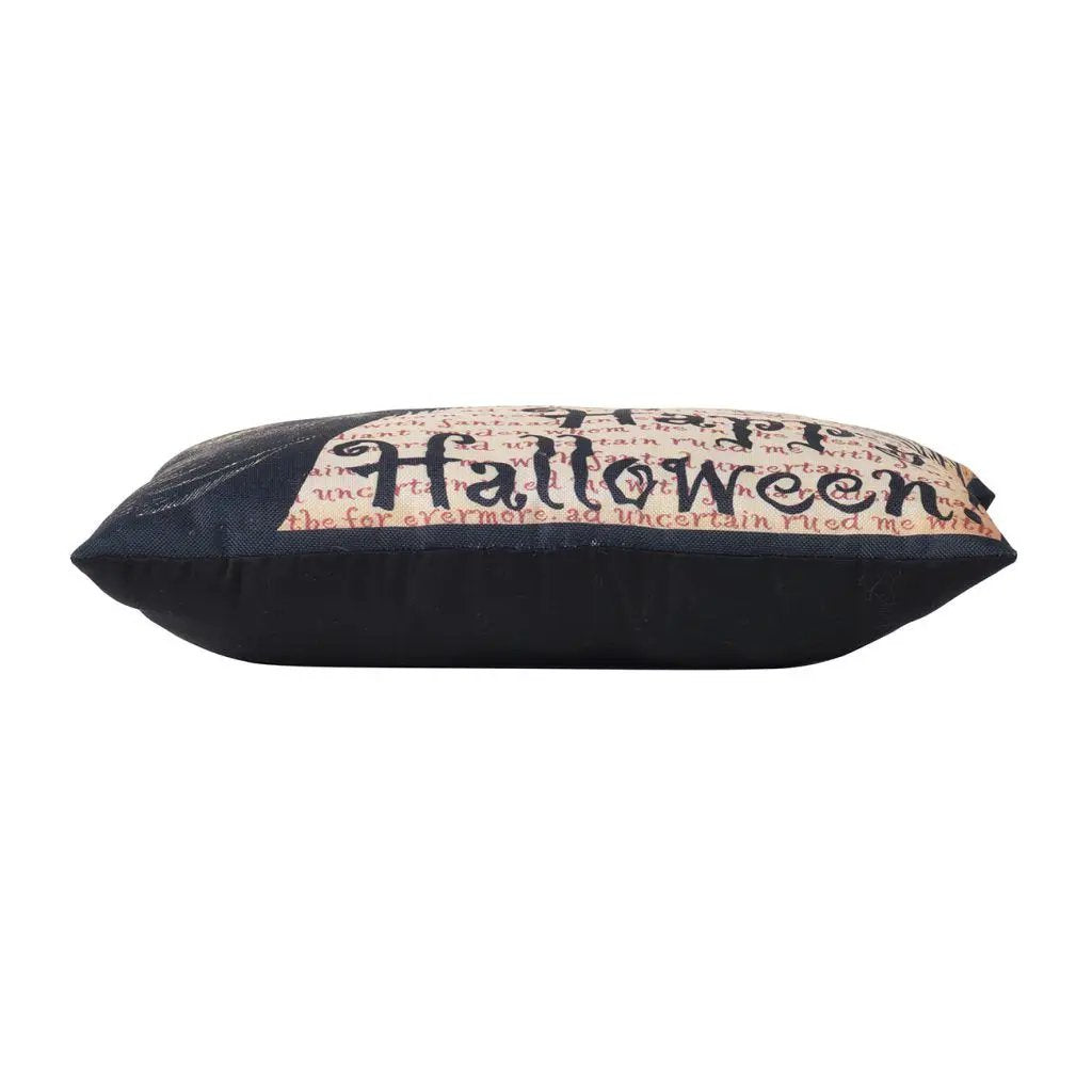 Crow Happy Halloween Pillow - Beige / Black by HouseOfZazla