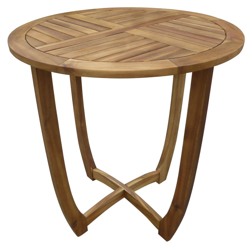 Outdoor Circular Wood Bistro Table With Curved Legs And Slat Panel Table Top - Teak by HouseOfZazla
