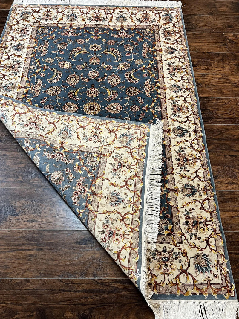 Sino Persian Rug 4x6, Very Fine Oriental Carpet, Handmade Rug 4 x 6, Floral Allover Vintage Traditional Wool & Silk Highlights, 200 KPSI by Jewel Rugs