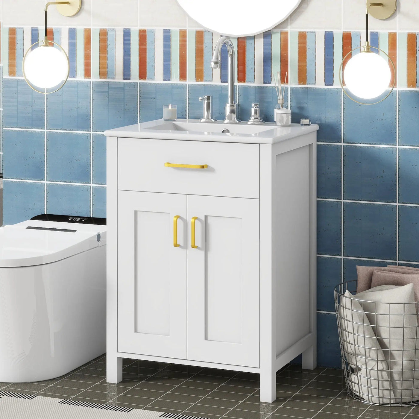 Bathroom Vanity Combo With Ceramic Sink, Luxurious Space-Saving Vanity, 2 Soft Close Doors by Unique Piece Furniture
