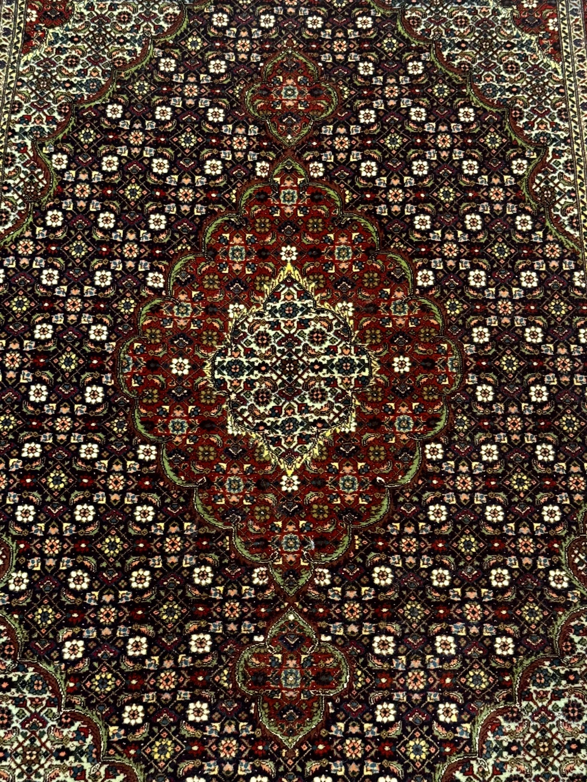Persian Tabriz Rug 3x5, Wool on Silk Foundation, Very Fine 550 KPSI, Dark Navy Blue by Jewel Rugs
