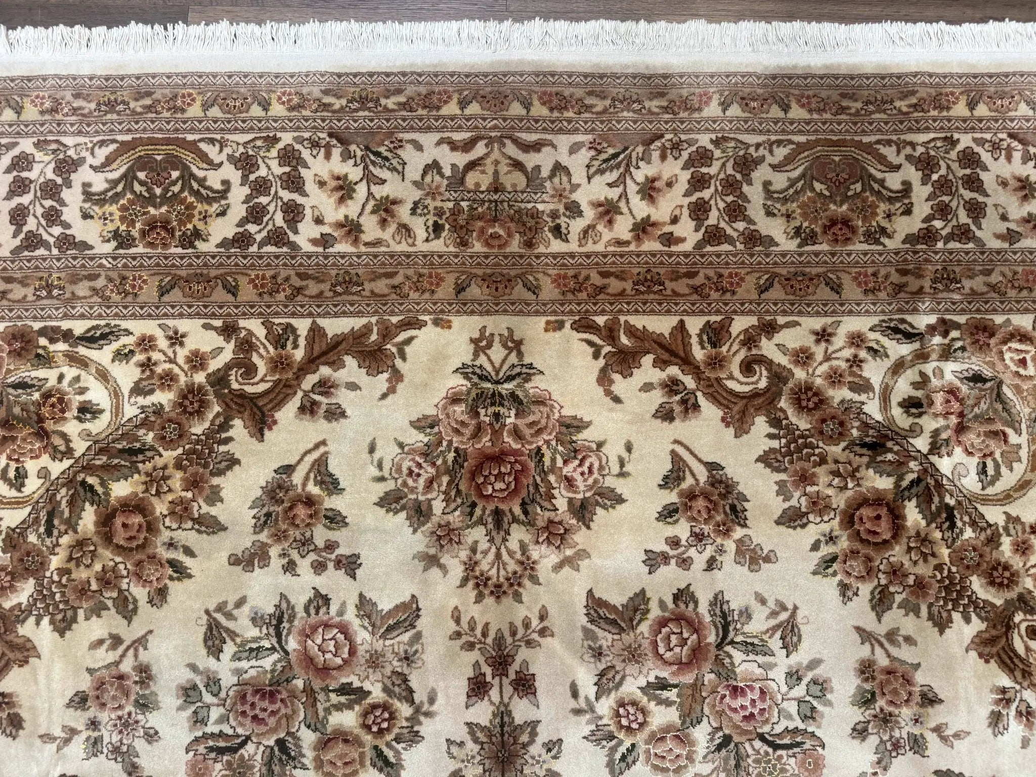Sino Persian Rug 8x10, Floral, Elegant, Fine 225 KPSI, Beige, Wool & Silk by Jewel Rugs