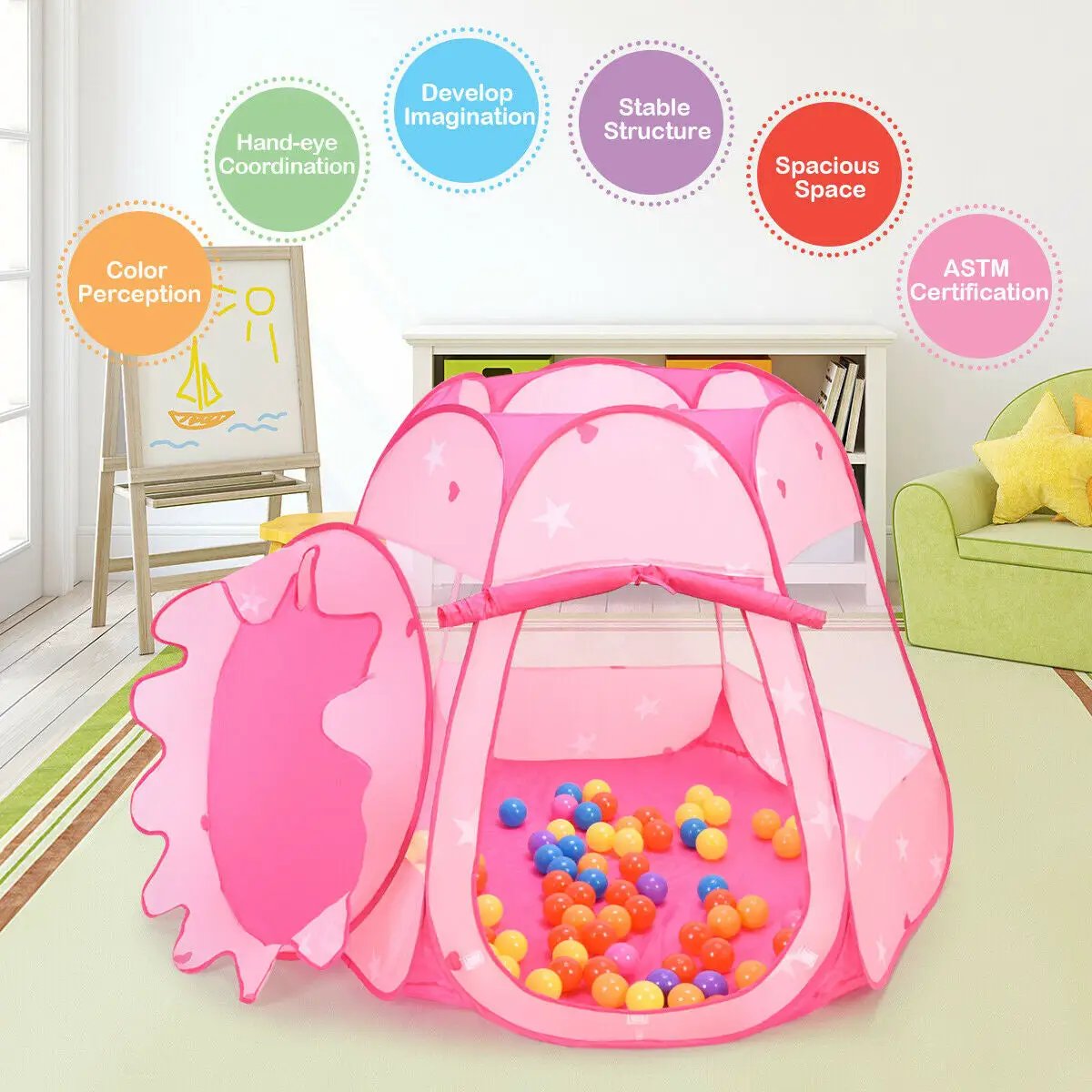 Pink Portable Kid Play House Play Tent with 100 Balls by DirectDeals