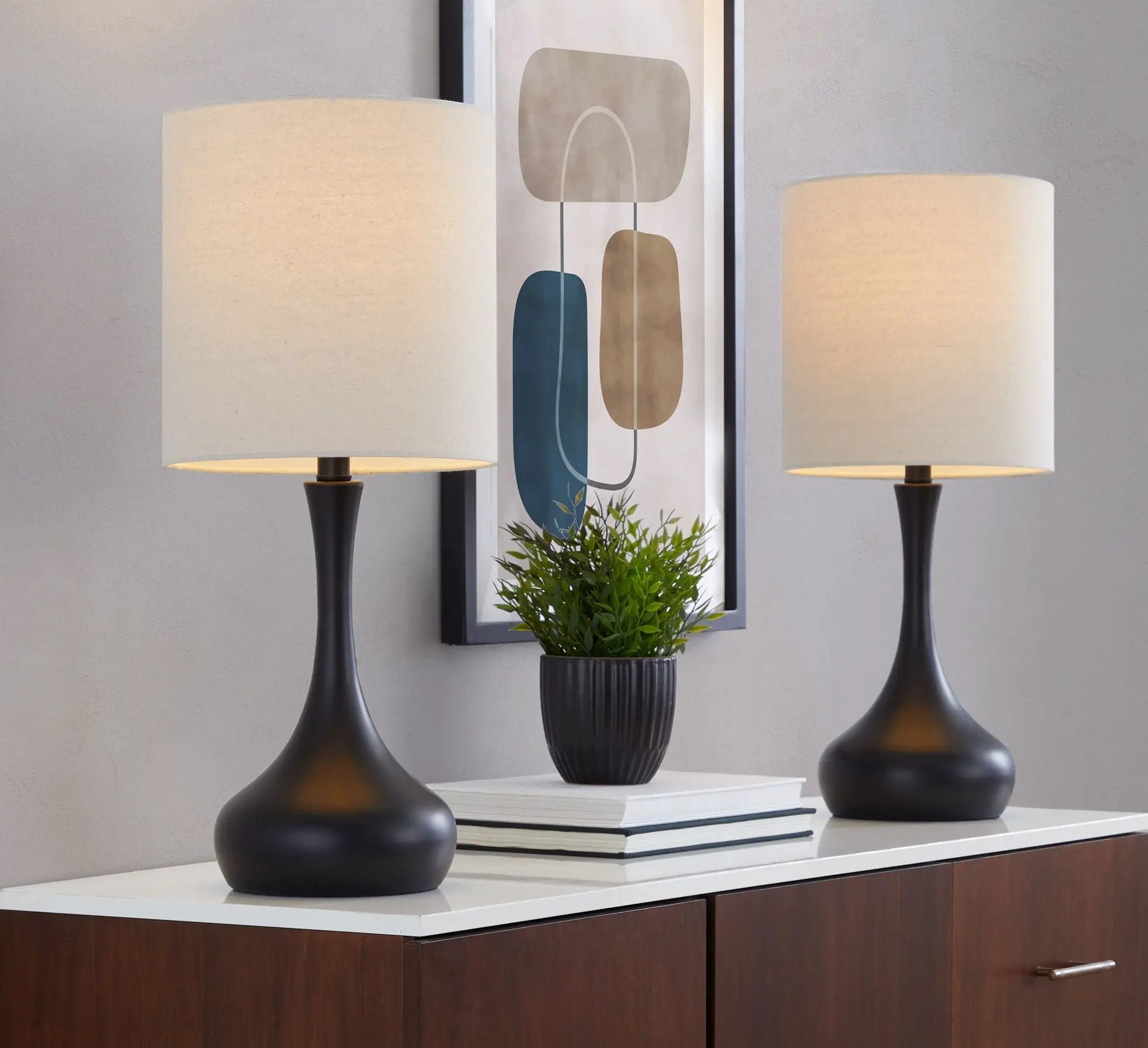 Genie - Contemporary Table Lamp (Set of 2) - Matte Black / Oatmeal by HouseOfZazla