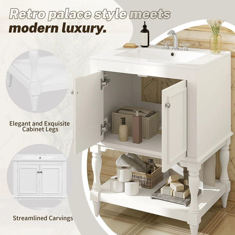 Modern Bathroom Vanity With Sink, Rectangular Cabinet With Open Shelf And Closed Storage