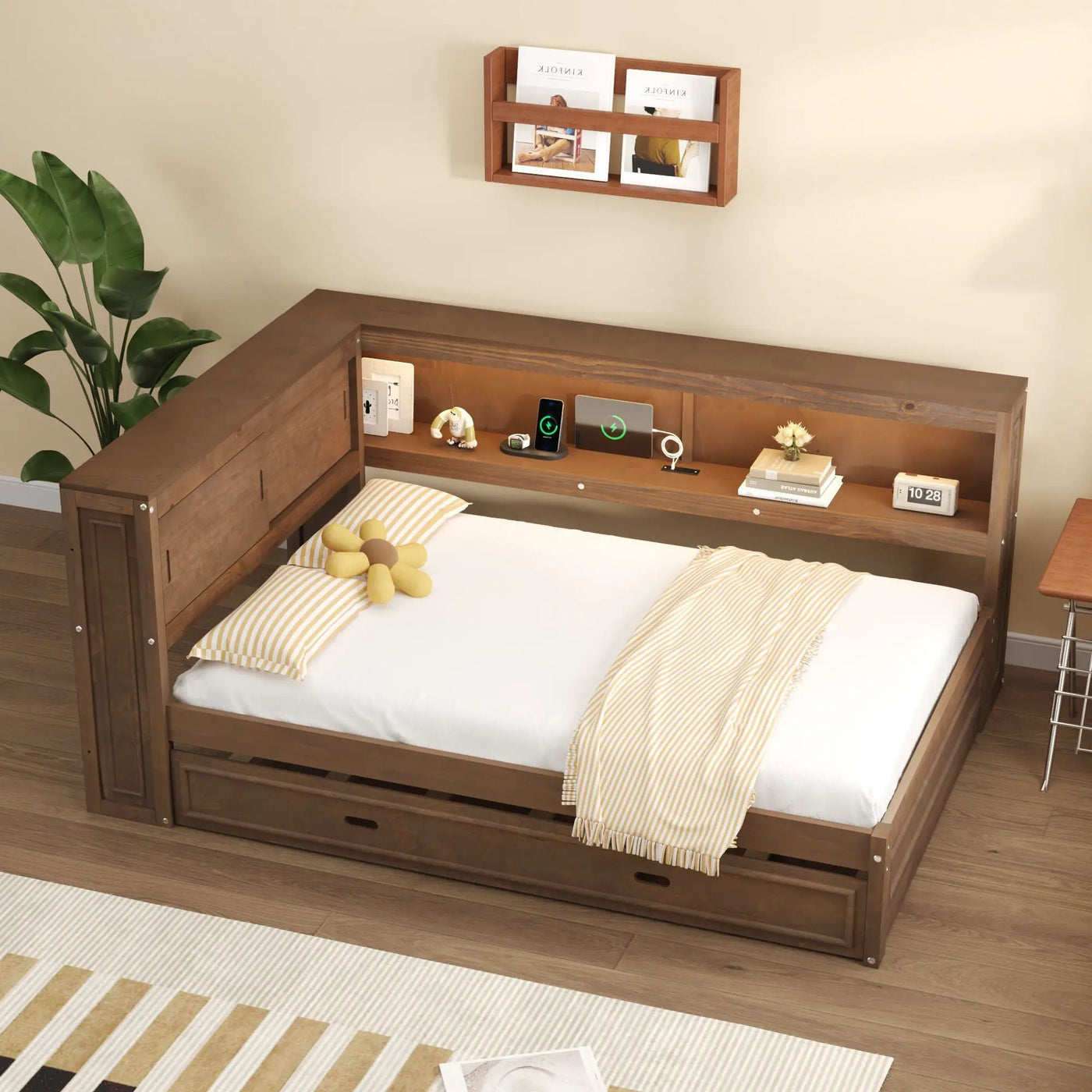 Daybed With Storage Shelves, LED, USB, And Trundle by HouseOfZazla