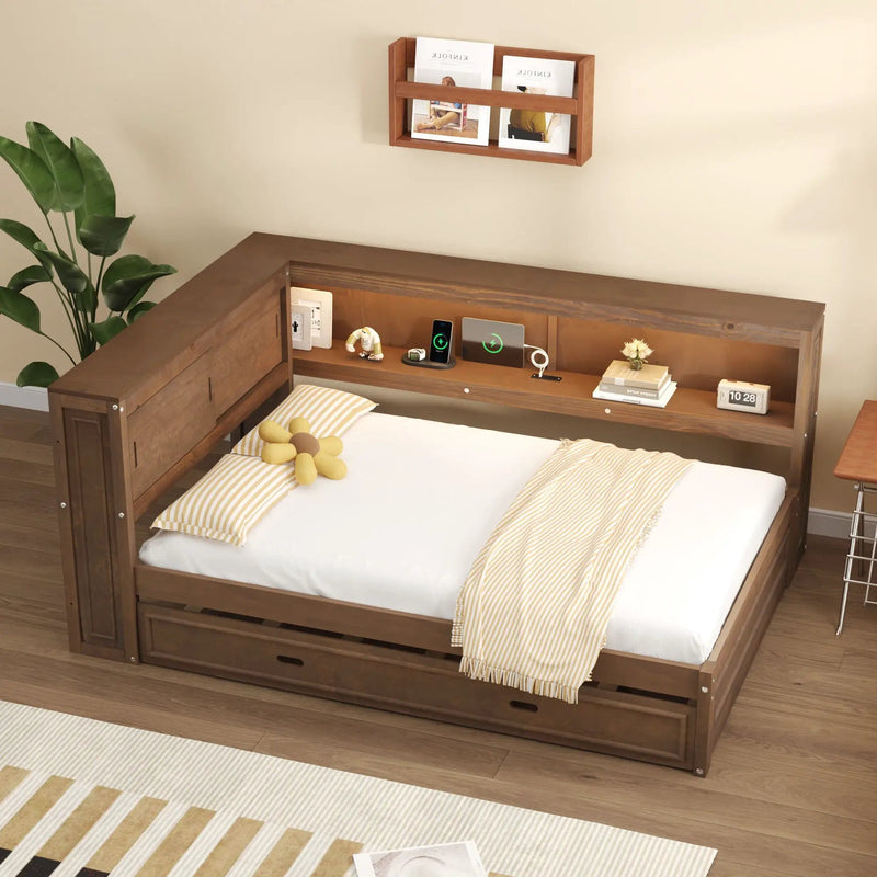 Daybed With Storage Shelves, LED, USB, And Trundle by Unique Piece Furniture