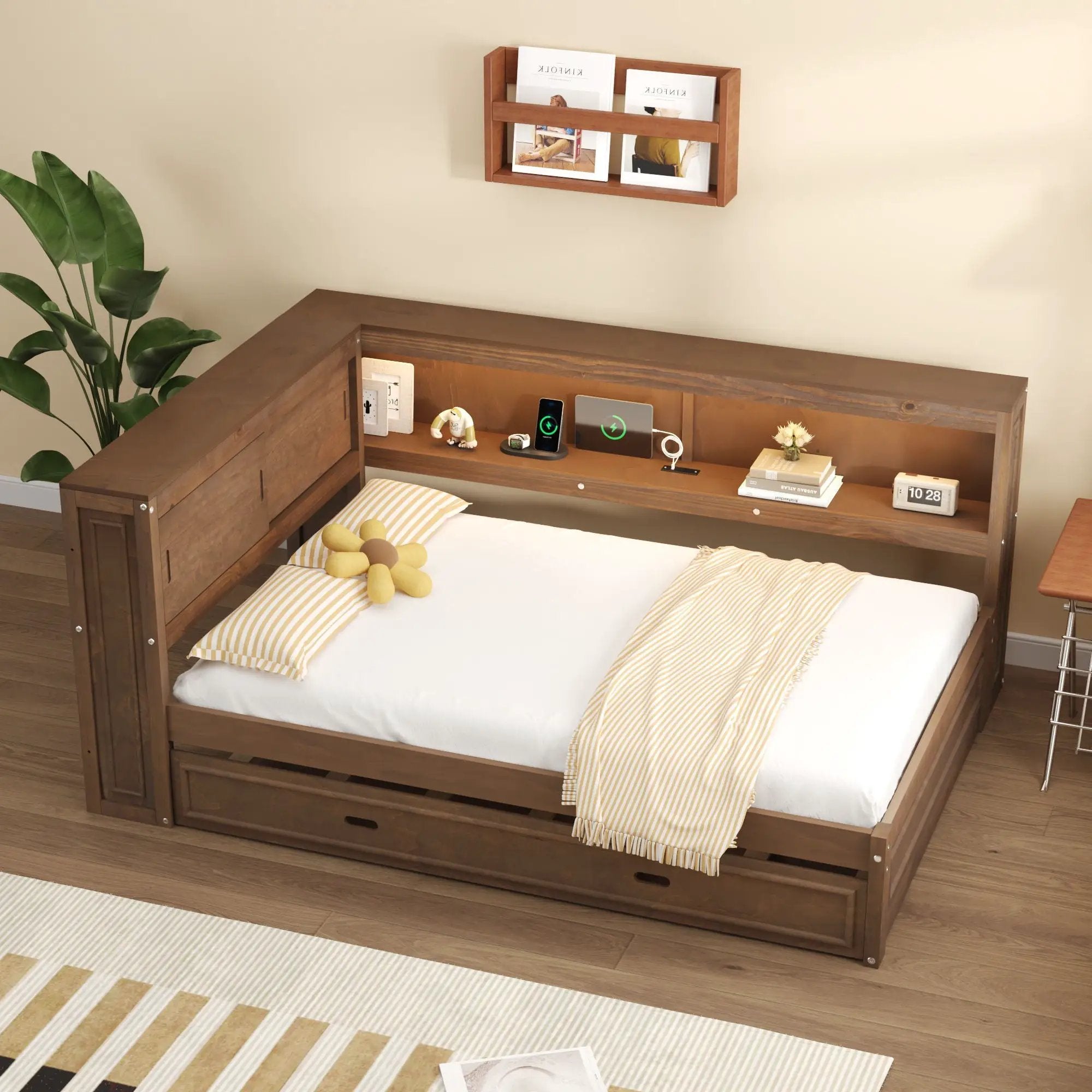 Daybed With Storage Shelves, LED, USB, And Trundle by Unique Piece Furniture