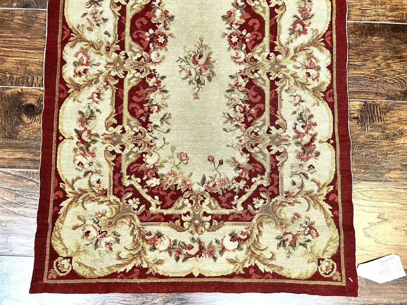 Needlepoint Runner Rug 2.5 x 10.7, Tan Runner Rug, Flatweave Runner, Aubusson European Design, Needlepoint Rug, Long Runner, Hallway Rug by Jewel Rugs