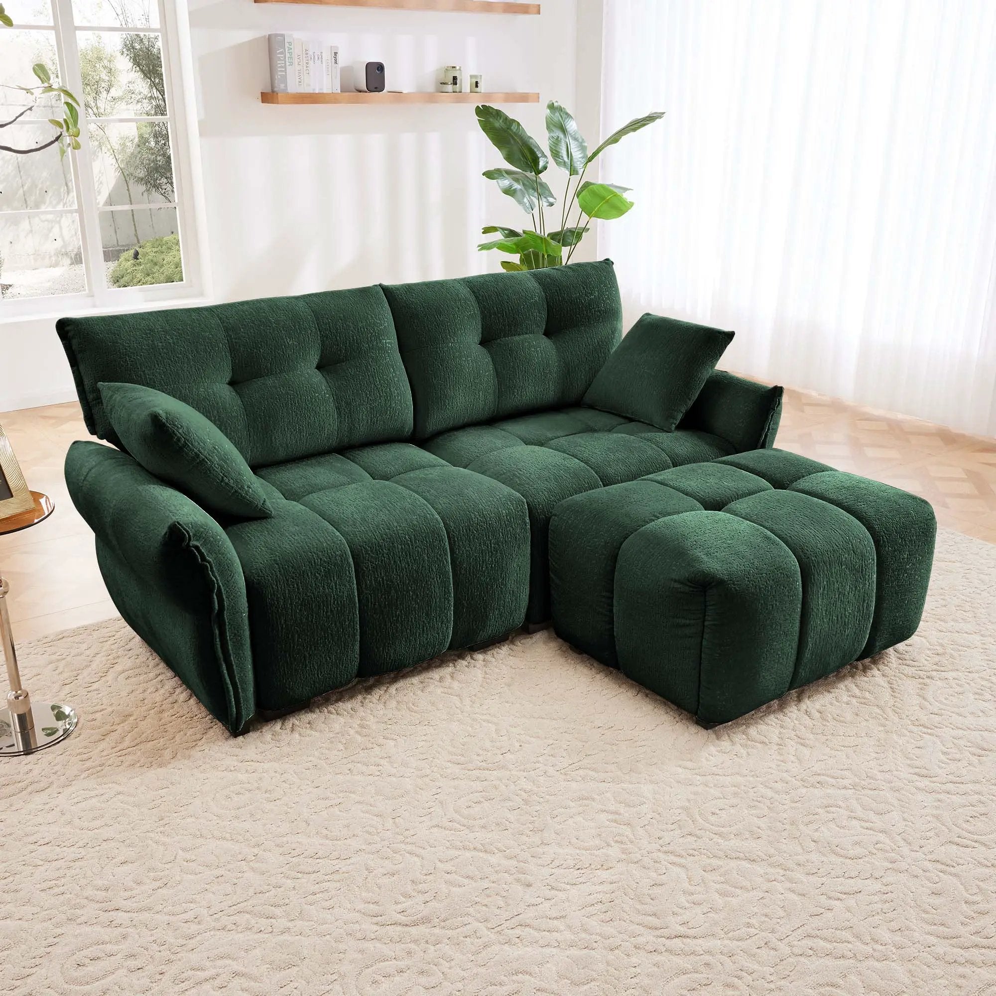 Modern Chenille Fabric 2-Seater Sofa With Ottoman by HouseOfZazla