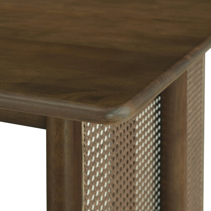 Walnut-Colored Rubber Wood Dining Table with Rattan Accents by HouseOfZazla