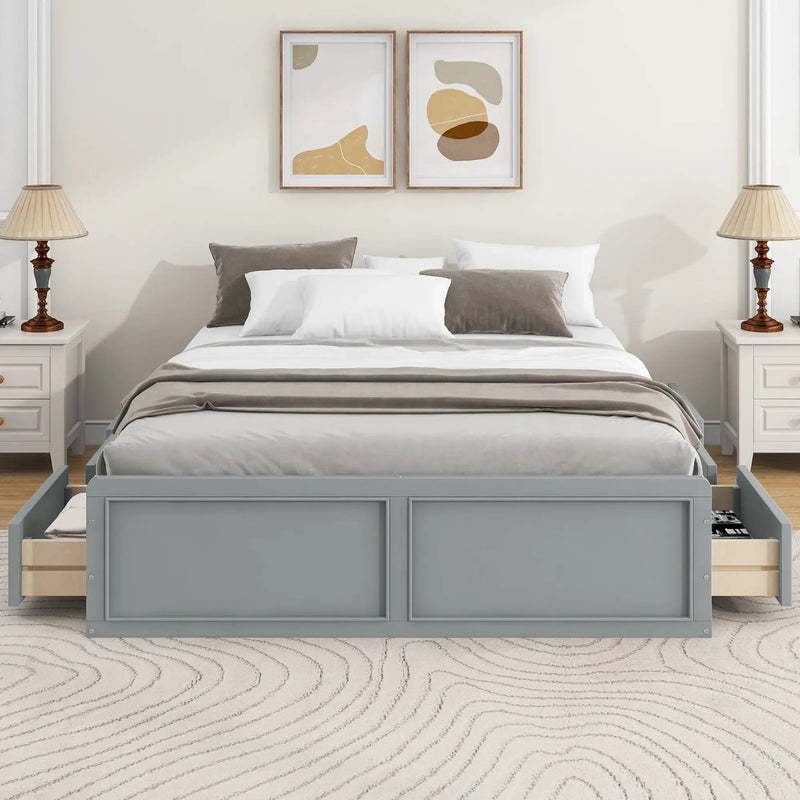 Queen Size Platform Bed Frame With 6 Drawers - Gray by Unique Piece Furniture