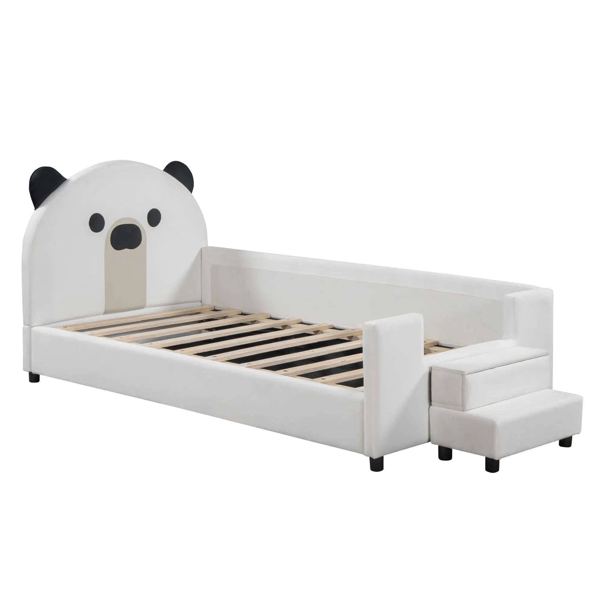 Upholstered Daybed With Bear Shaped Headboard, Hydraulic System And Breathable Fence by HouseOfZazla