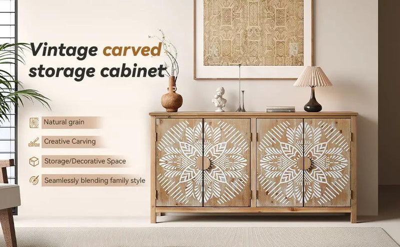 60" Wood Accent Cabinet with 4 Doors Brown and Antique White by HouseOfZazla