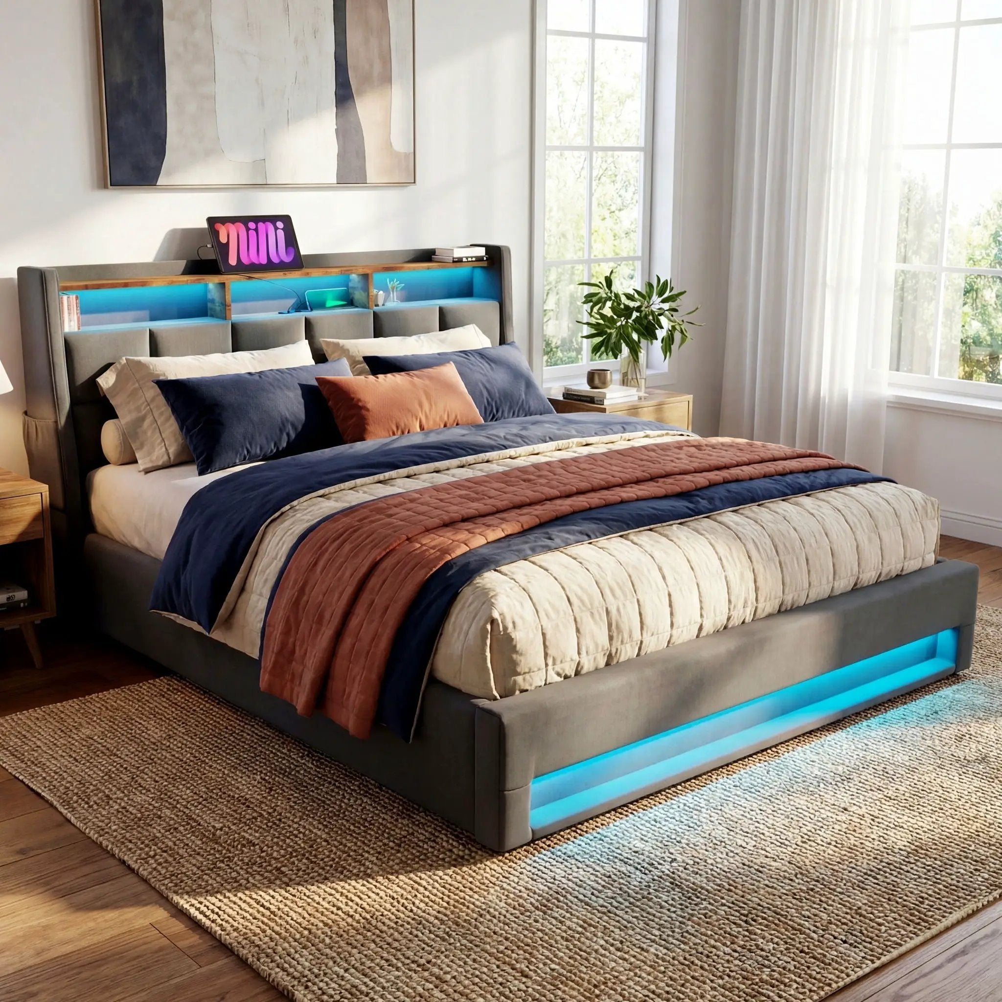 Upholstered Platform Bed With A Hydraulic Storage System, LED And USB Charging (Without Mattress) by HouseOfZazla