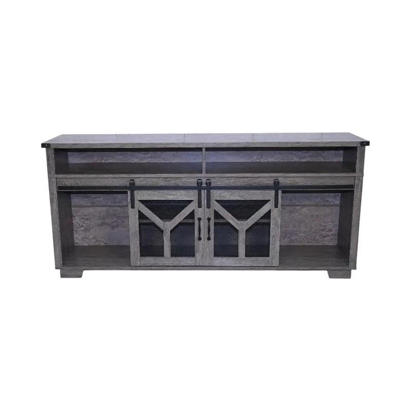 65.3" TV Stand with LED Light Strips and Iron Mesh Barn Door by HouseOfZazla