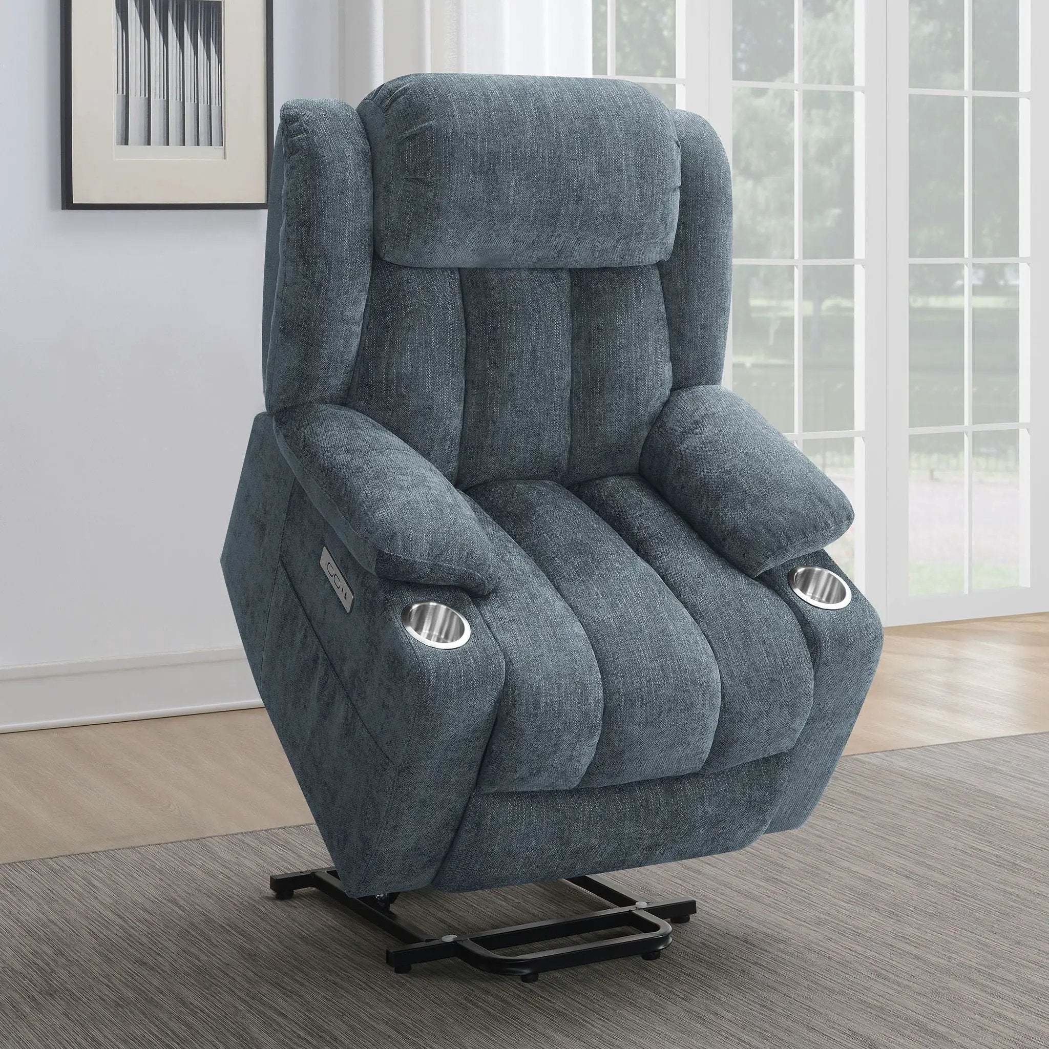 Beca - Upholstered Power Lift Recliner With Cupholders And USB Charging by HouseOfZazla