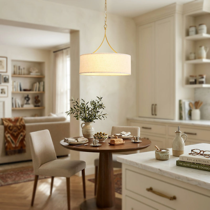 3-Light Gold Fabric Drum Pendant Light by HouseOfZazla