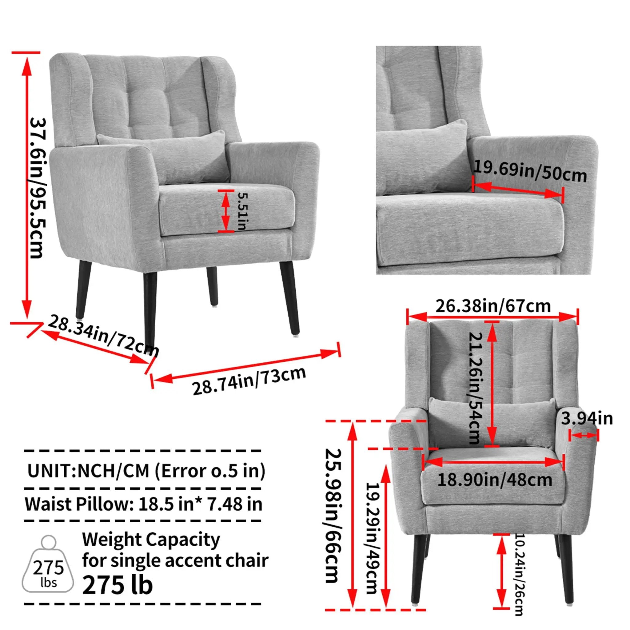 Modern Accent Chair, Arm Chairs For Living Room, Upholstered Mordern Armchair, Comfy Soft Padded Lounge Chair In Small Space, Bedroom, With Pillow, Solid Wood Leg by HouseOfZazla
