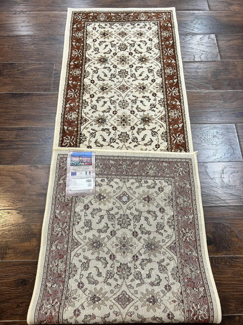 Runner Rug 2 x 7.6, Skinny Runner, Oriental Rug for Hallway, Ivory & Rust Red, Floral Allover by Jewel Rugs