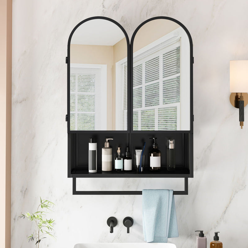 Double Arched Mirror Wall Cabinet With 2 Doors, Featuring Adjustable Shelves And Towel Rack by HouseOfZazla