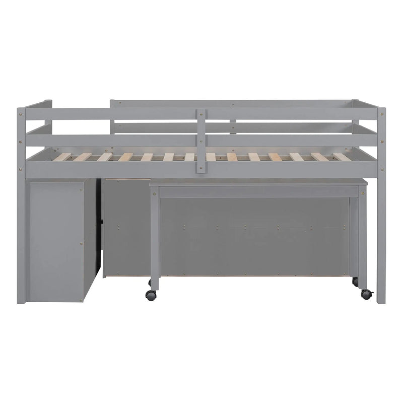 Loft Bed With Retractable Writing Desk And 4 Drawers, With Lateral Portable Desk And Shelves by HouseOfZazla