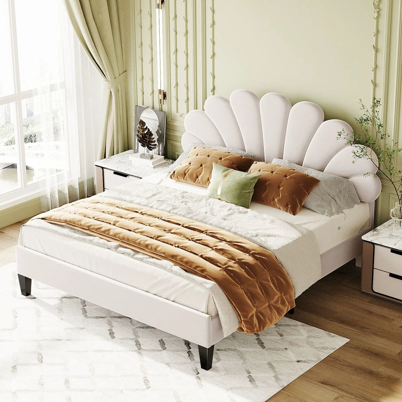 Upholstered Platform Bed With Flower Pattern Headboard by HouseOfZazla