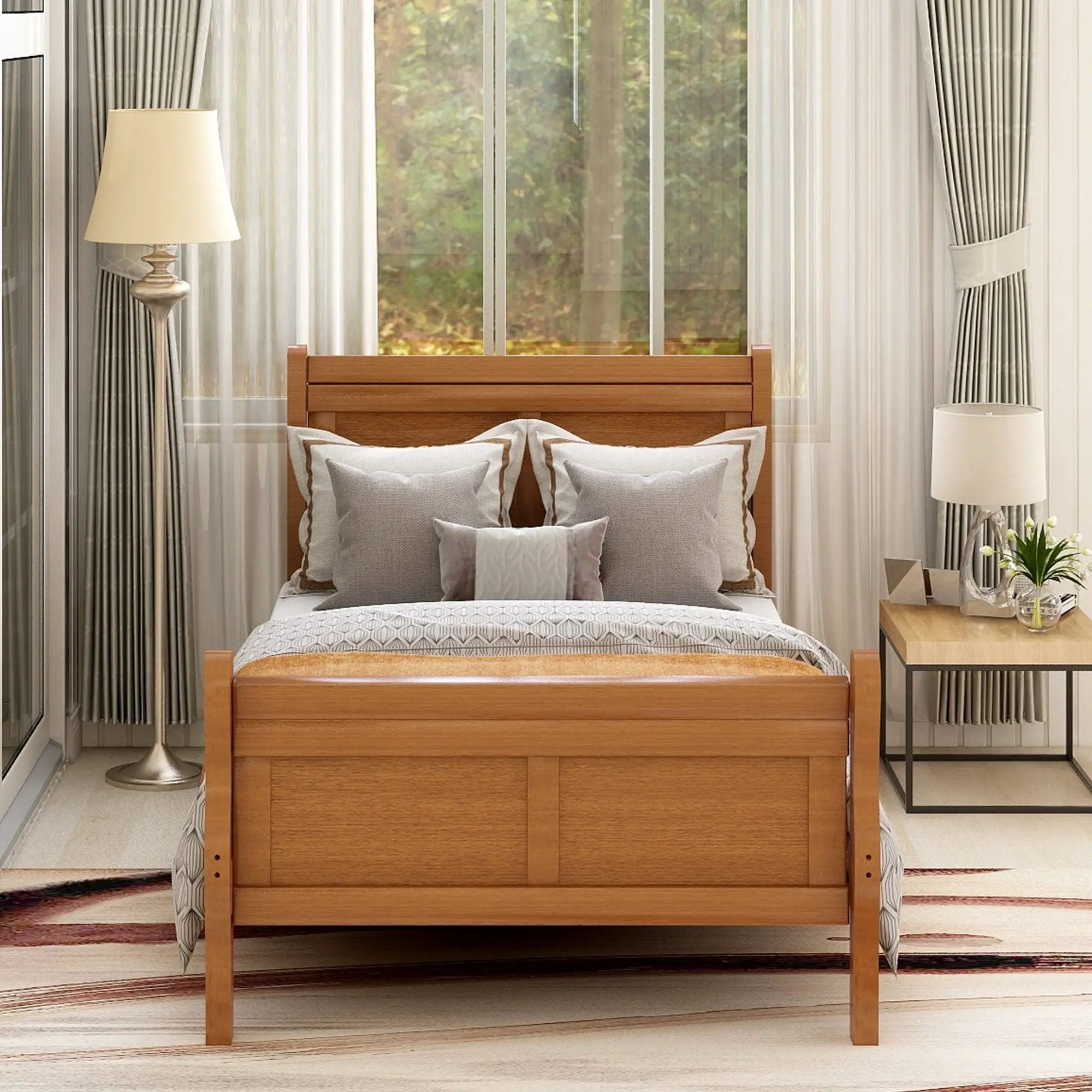 Platform Bed Frame Mattress Foundation Sleigh Bed With Headboard / Footboard / Wood Slat Suppor by Unique Piece Furniture