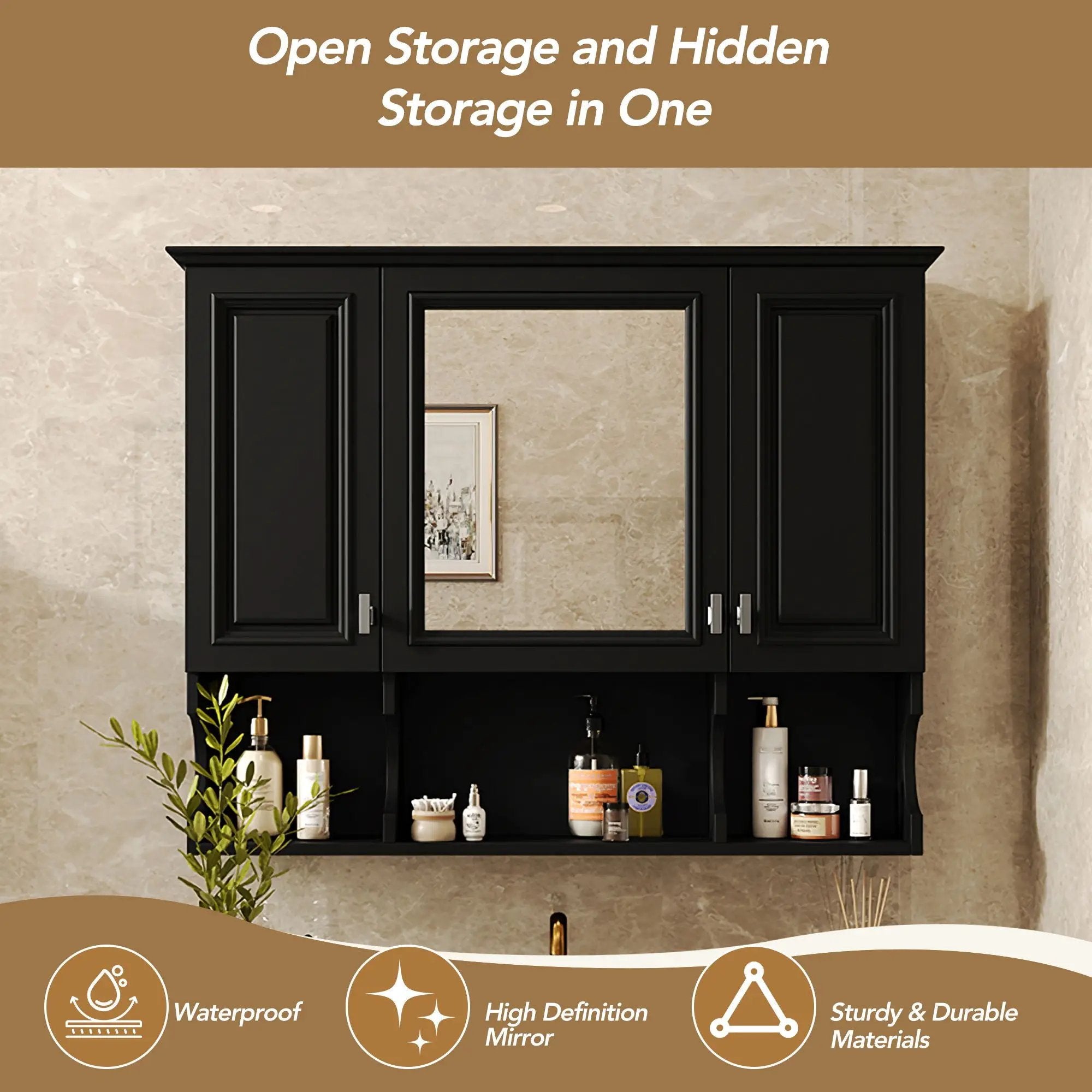 Wall Mounted Bathroom Medicine Wall Cabinet With Mirror & Open Shelves by HouseOfZazla
