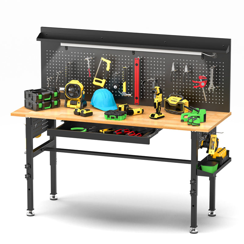 Adjustable Height Workbench, Includes Drawers, Power Outlet, LED Light, Wheels Or Leveling Feet - Black by HouseOfZazla