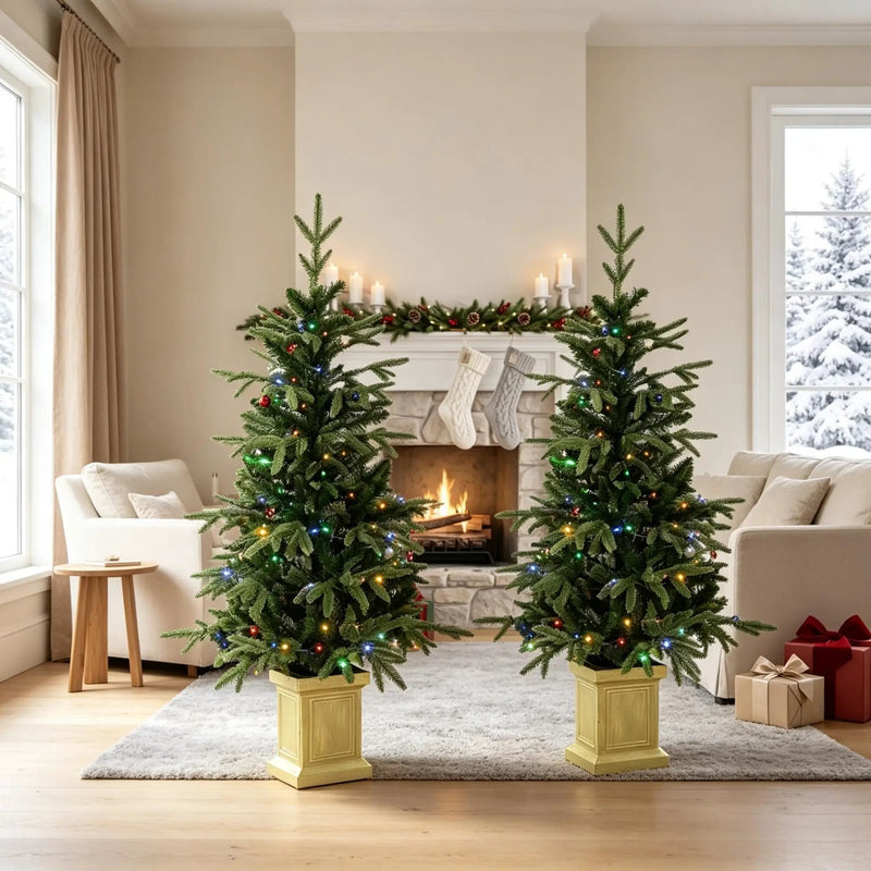 Set of 2, 4 ft Pre-Lit Aspen Fir Artificial Christmas Trees by HouseOfZazla