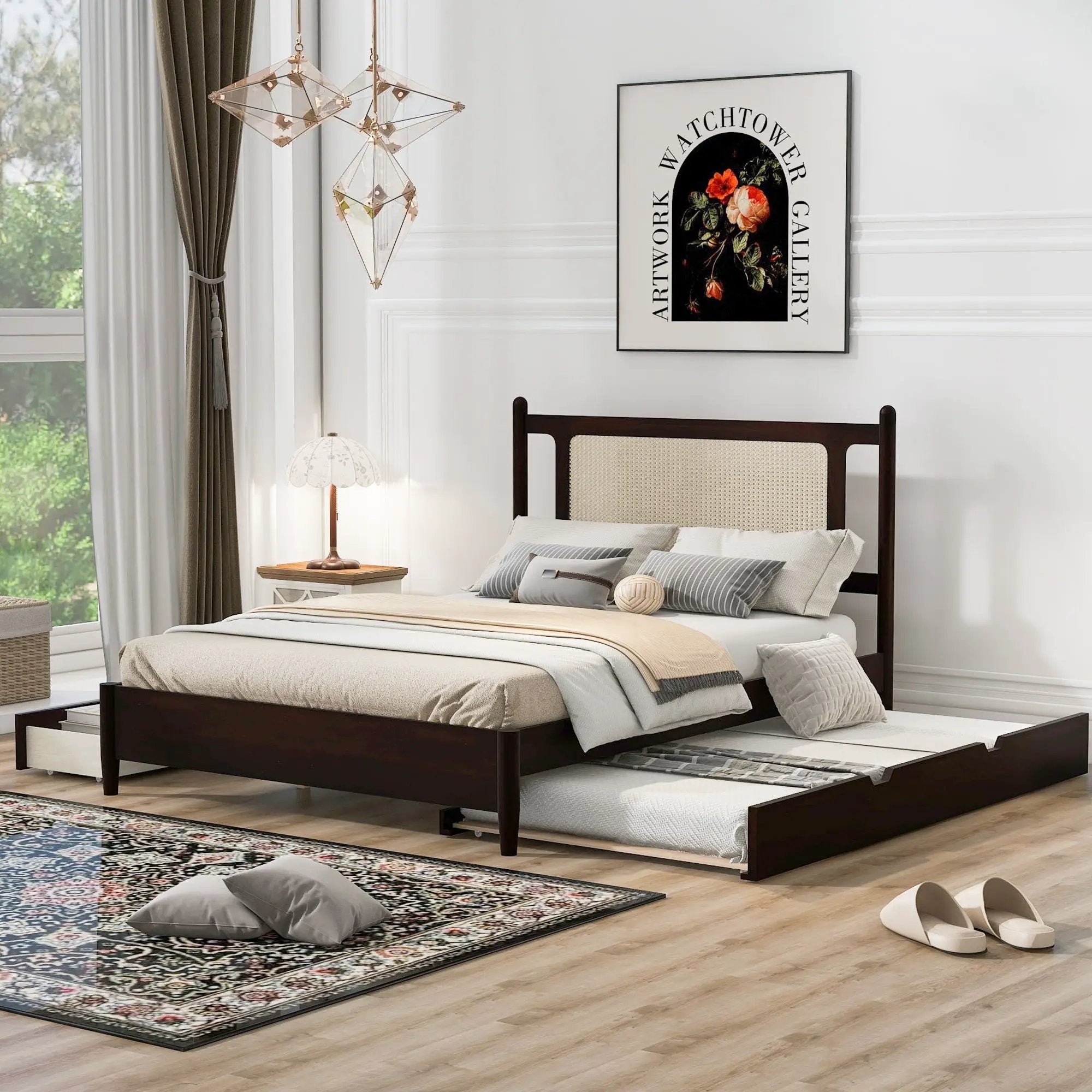 Platform Bed With 2 Big Drawers & Trundle by Unique Piece Furniture