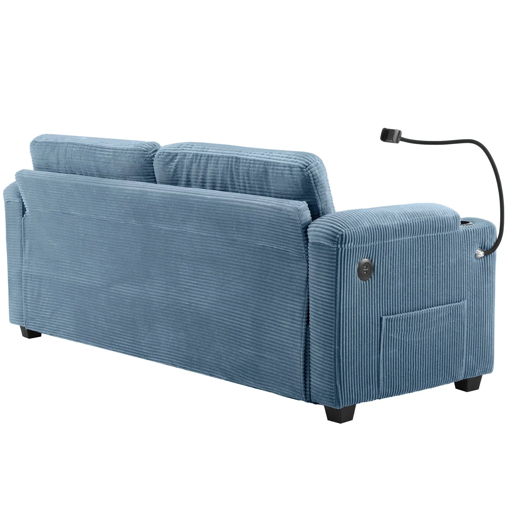 Sleeper Sofa Loveseat Sofa With Full Size Mattress, 2 USB Ports, 2 Cup Holders, 2 Side Pockets And Phone Holder by HouseOfZazla