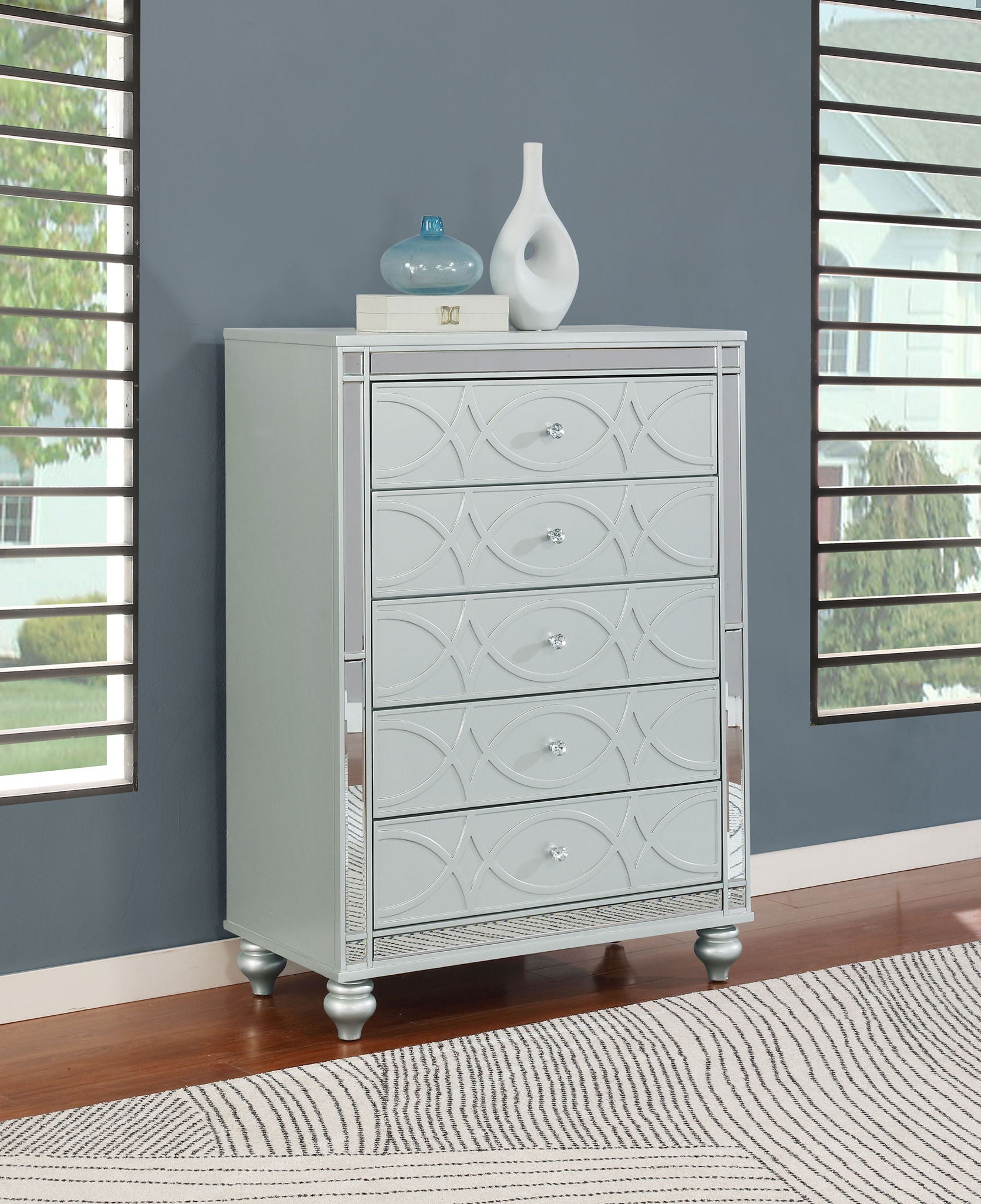 Gunnison 5-drawer Bedroom Chest Silver Metallic by Unique Piece Furniture