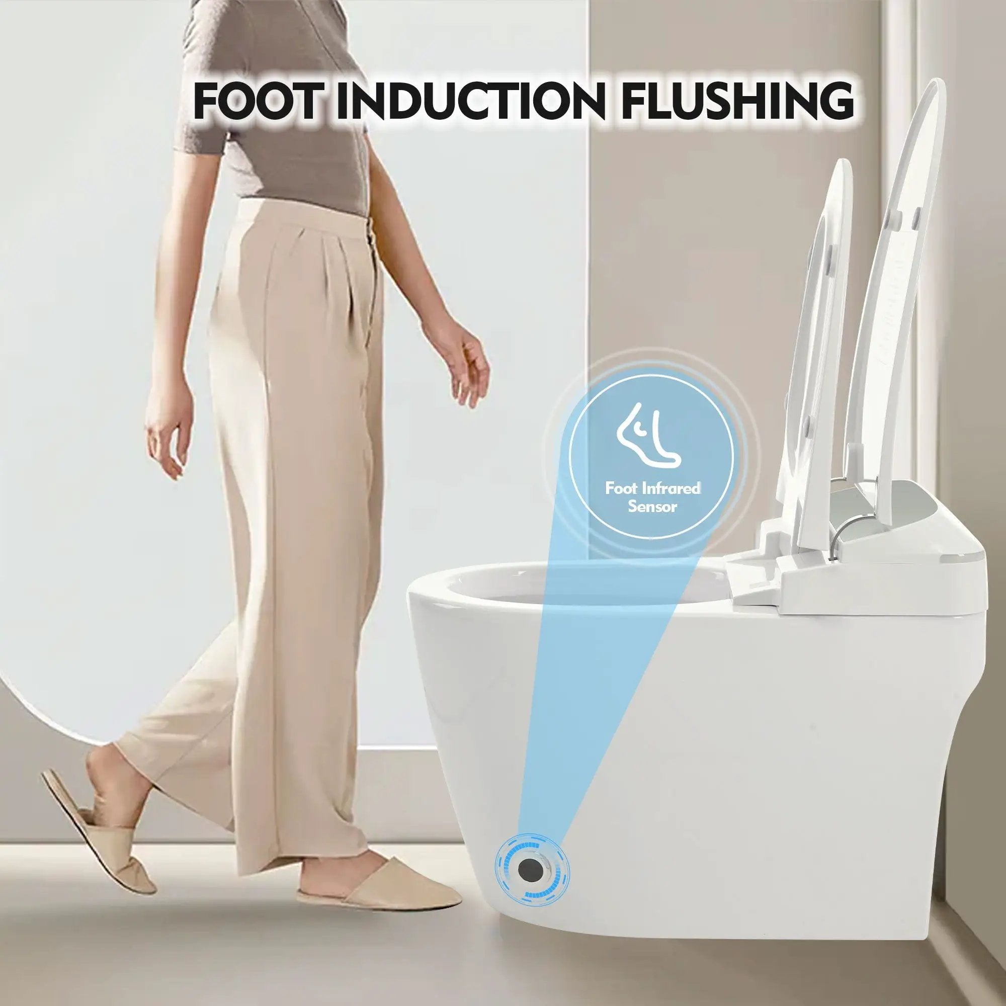 Heated Seat Smart Toilet, One Piece Toilet, Automatic Flush Tank Less Toilet Without Bidet, With Foot Sensor Flush - White Night Light, Knob Control, Power Outage Flushing, Soft Close Cover - White by HouseOfZazla