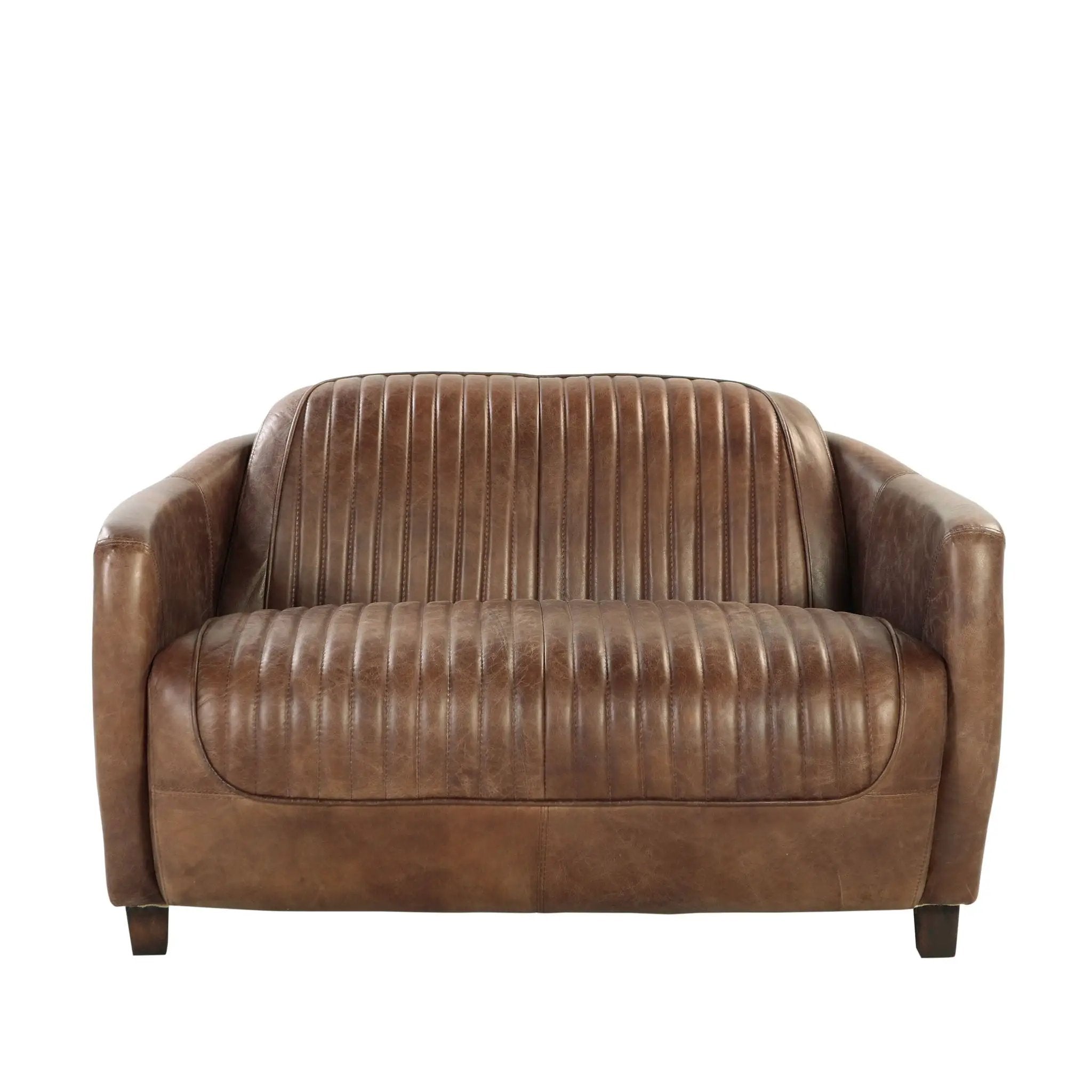 Brancaster Grain Leather Loveseat - Brown by HouseOfZazla