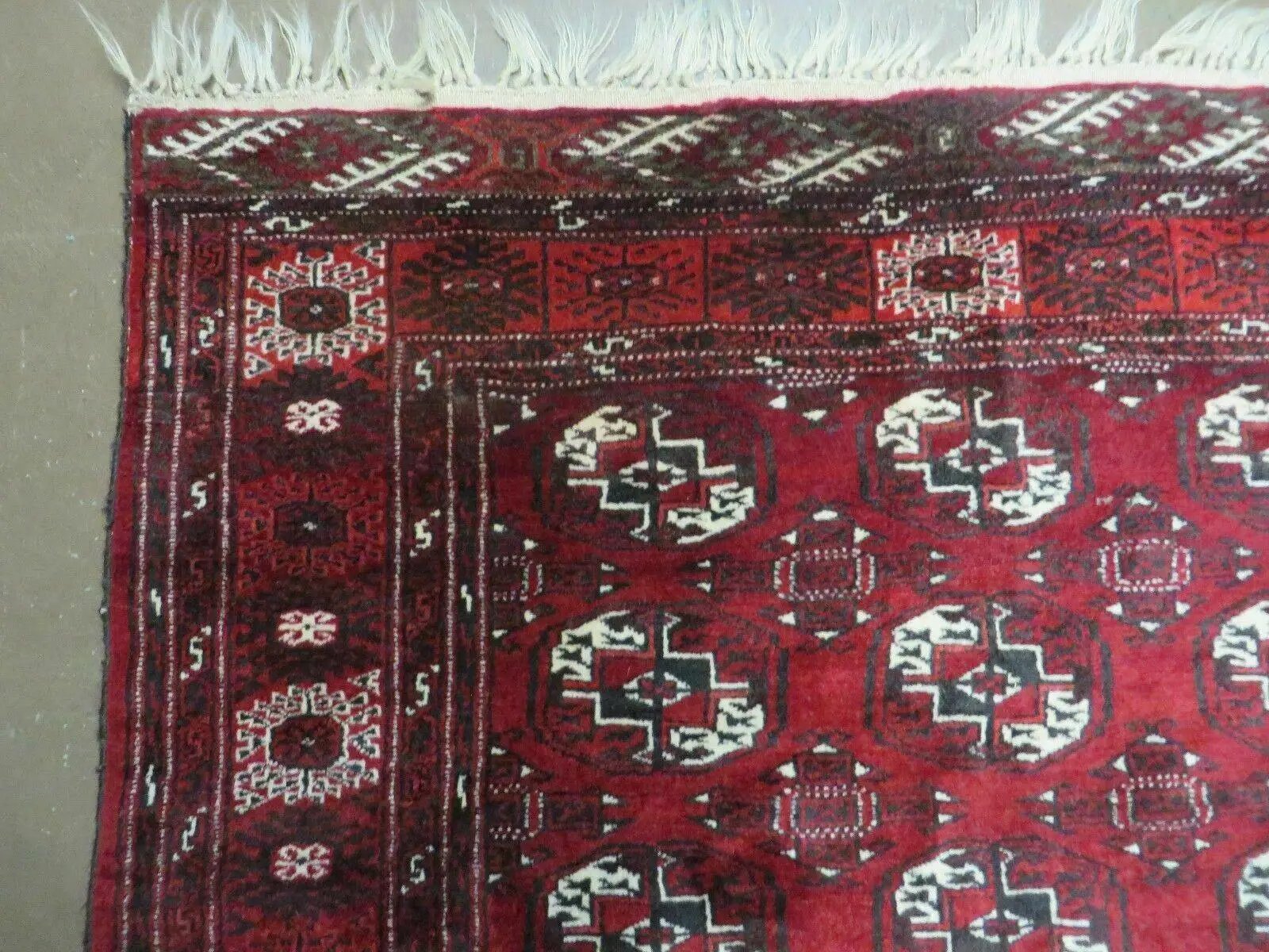 4' 5" X 5' 7" Semi Antique Handmade Afghan Yamud Turkoman Bokhara Wool Rug by Jewel Rugs