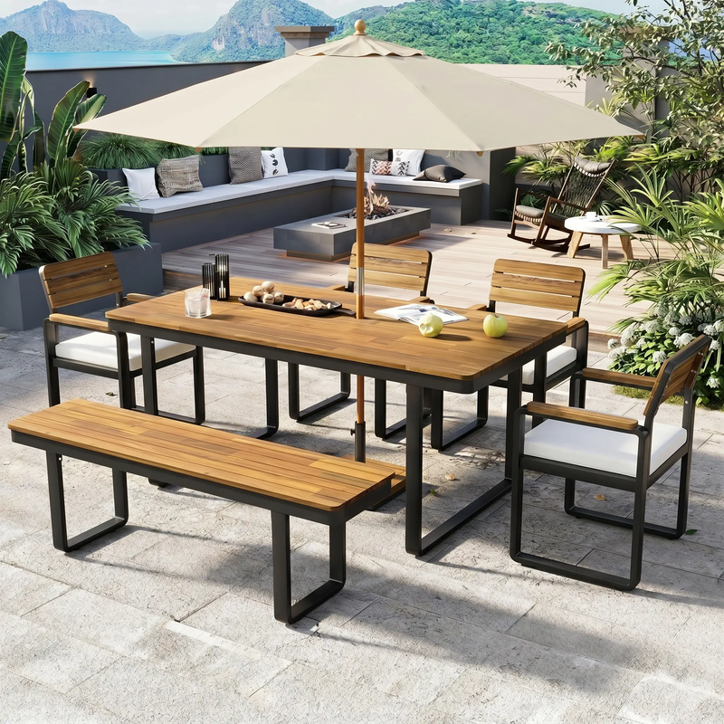 6-Piece Outdoor Dining Set with Acacia Wood by HouseOfZazla