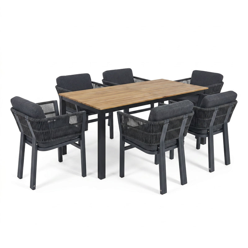 7 Piece Outdoor Dining Set With Table And 6 Chairs - Black / Teak / Gray by HouseOfZazla