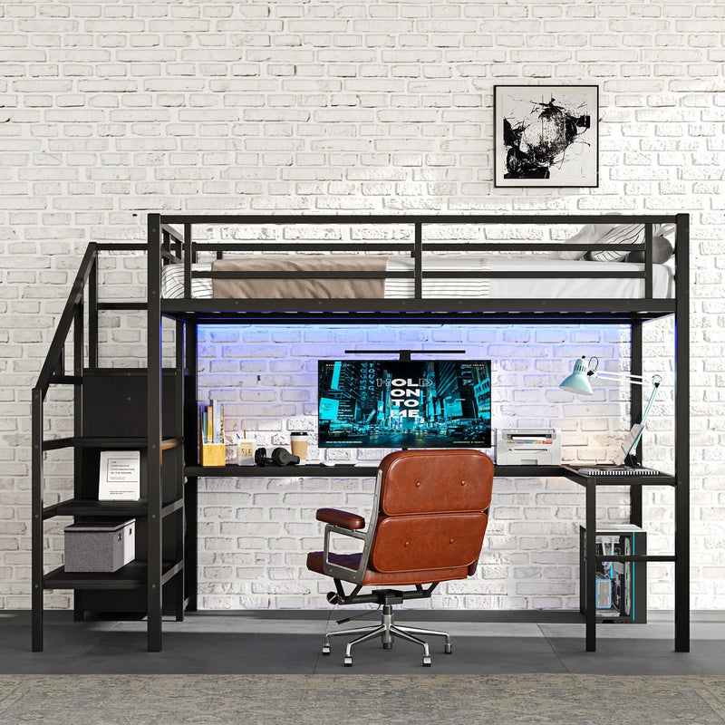 Full Size Loft Bed with L-Shaped Desk and USB by HouseOfZazla