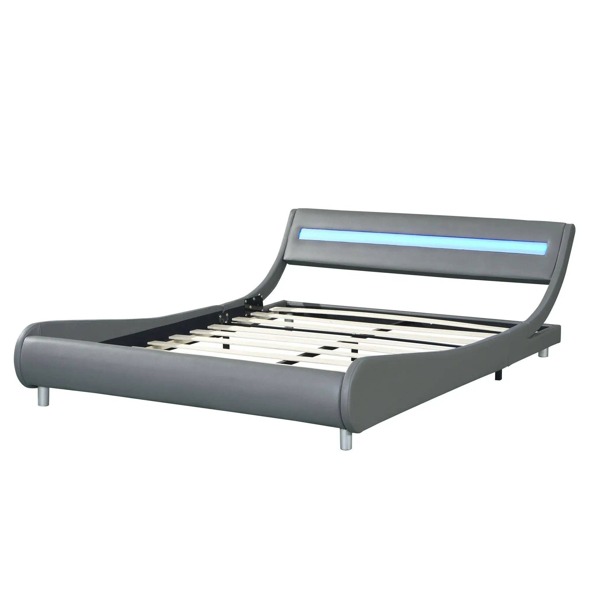 Queen Size Upholstered Platform Bed Frame with LED Lighting by HouseOfZazla