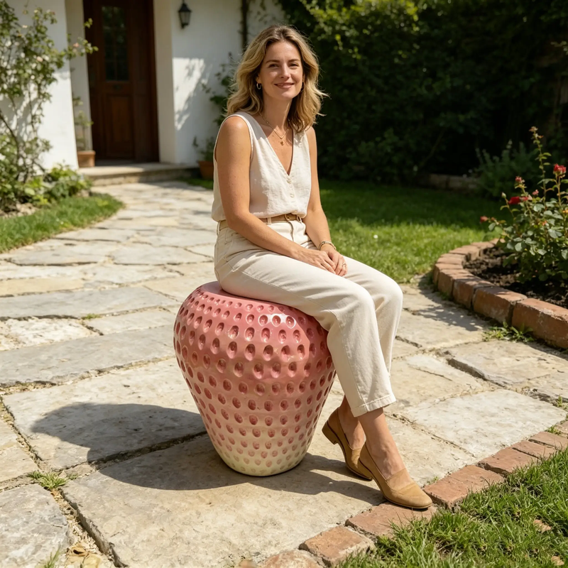 Strawberry Fruit Stool, 13.4" Oversized Resin Stool and Side Table by HouseOfZazla