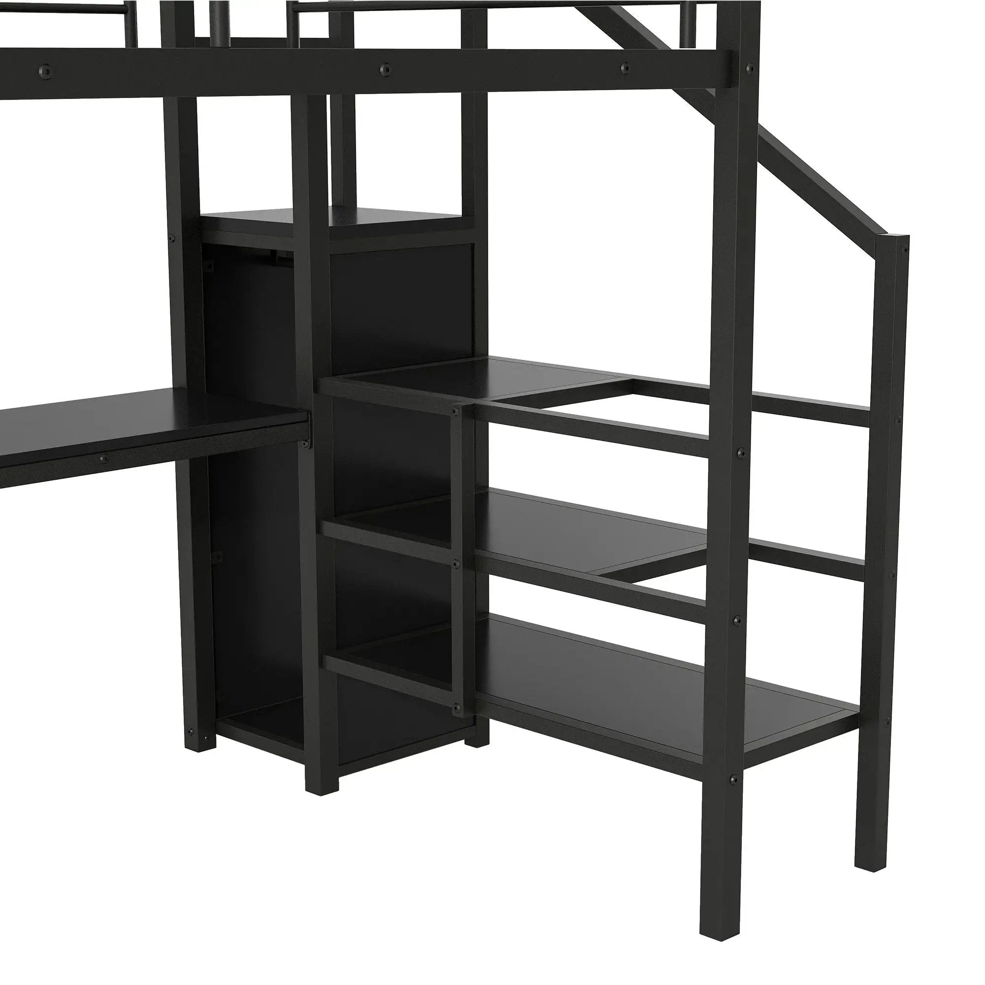 Full Size Loft Bed With Desk, Storage Staircase, Small Wardrobe And LED Light - Black by HouseOfZazla