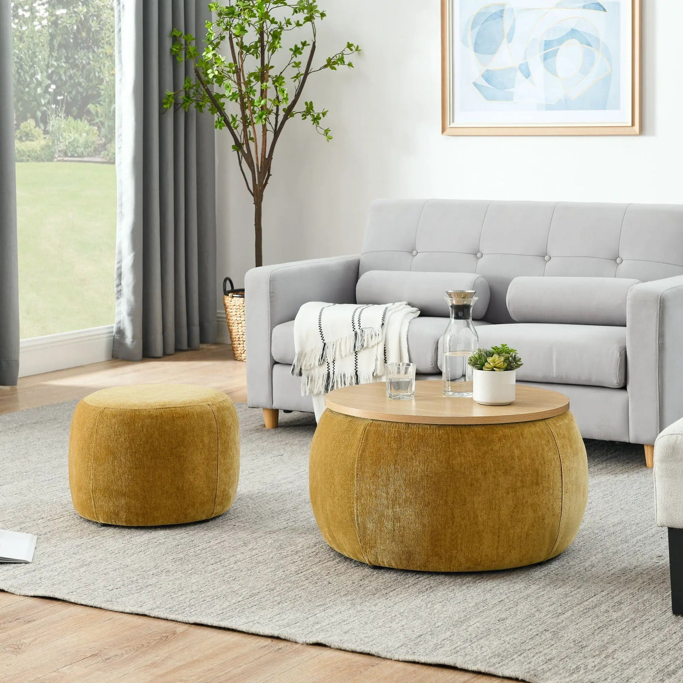 Round Storage Ottoman, 2 In 1 Function, End Table And Ottoman by HouseOfZazla