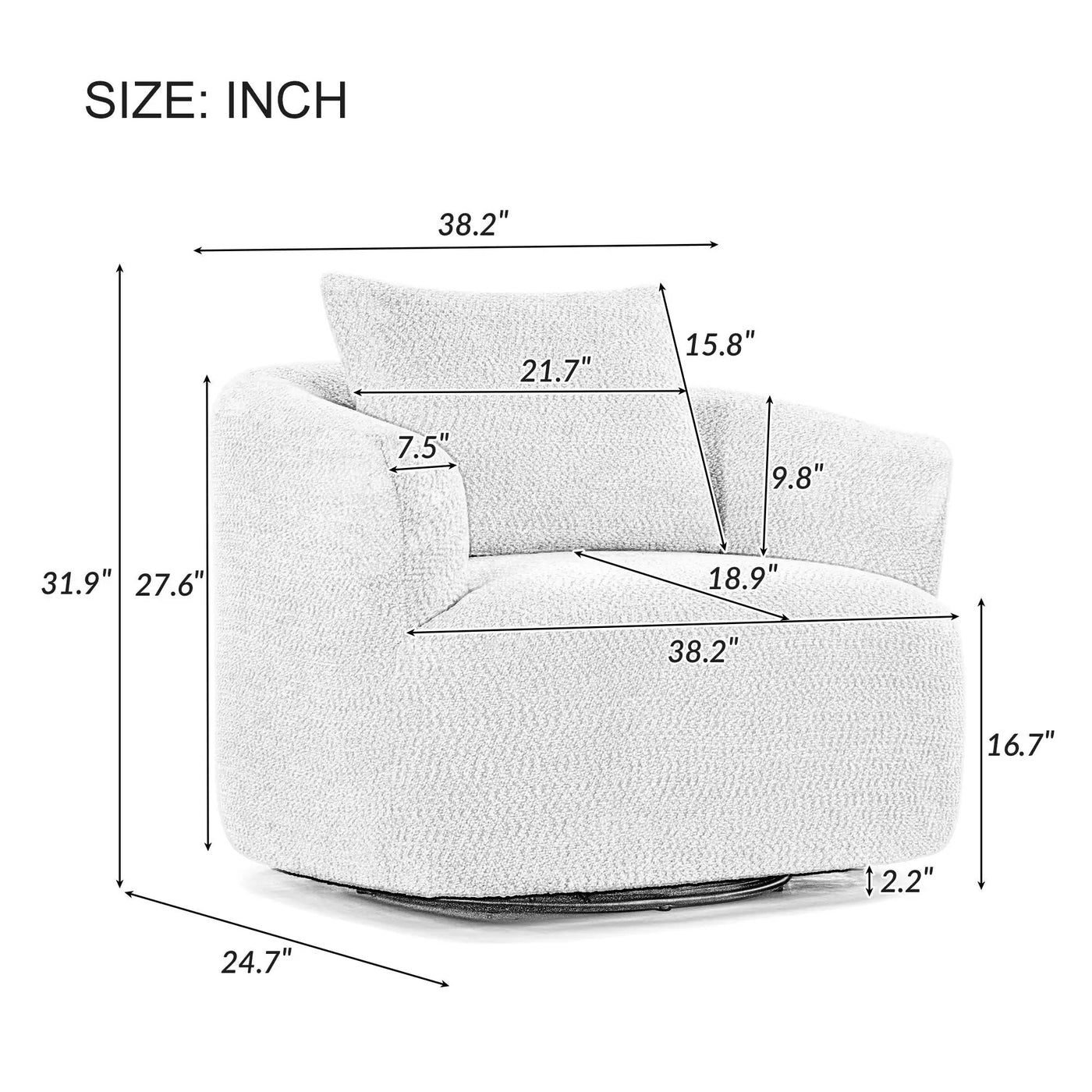 360° Swivel Barrel Sofa Chair With Throw Pillow, Upholstered Accent Chair by Unique Piece Furniture