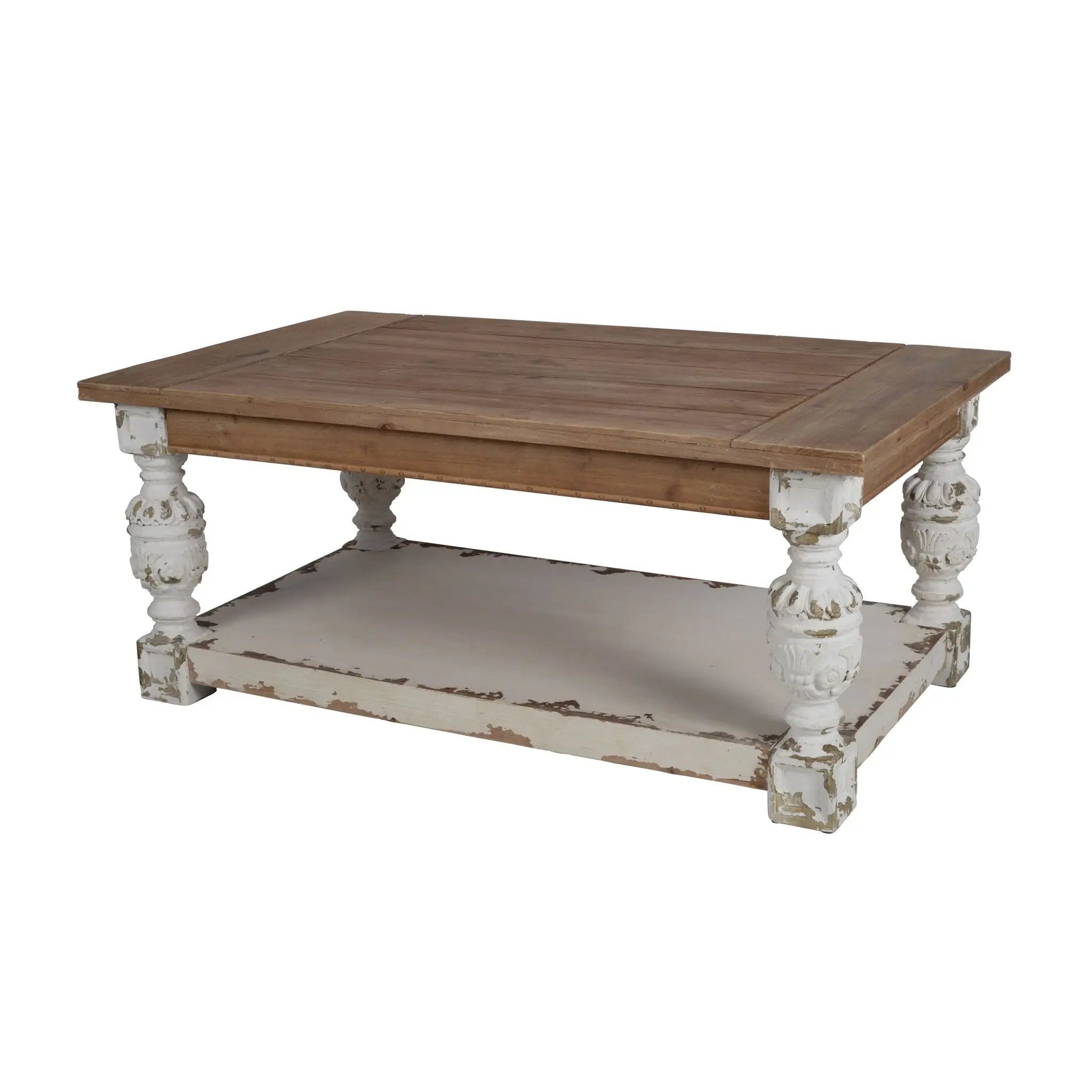 Rectangle Coffee Wooden Coffee Table, French Country Coffee Table - Brown / Antique White by Unique Piece Furniture