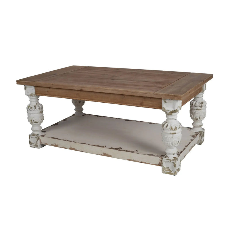 Rectangle Coffee Wooden Coffee Table, French Country Coffee Table - Brown / Antique White by HouseOfZazla